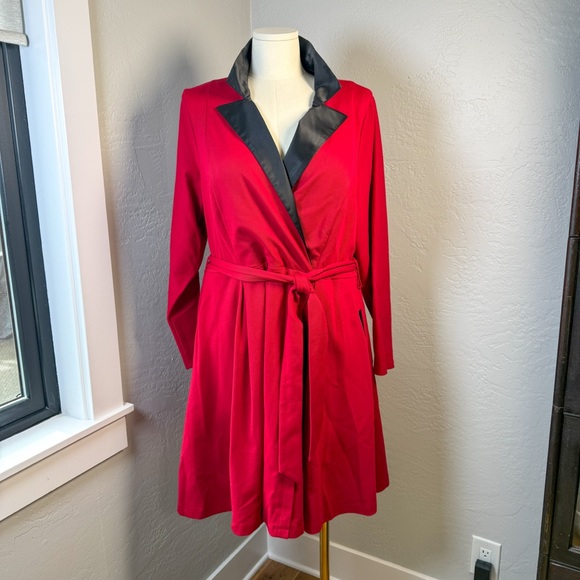 torrid Dresses & Skirts - Torrid Red Tuxedo-Style Wrap Dress Black Satin Trim Size 20